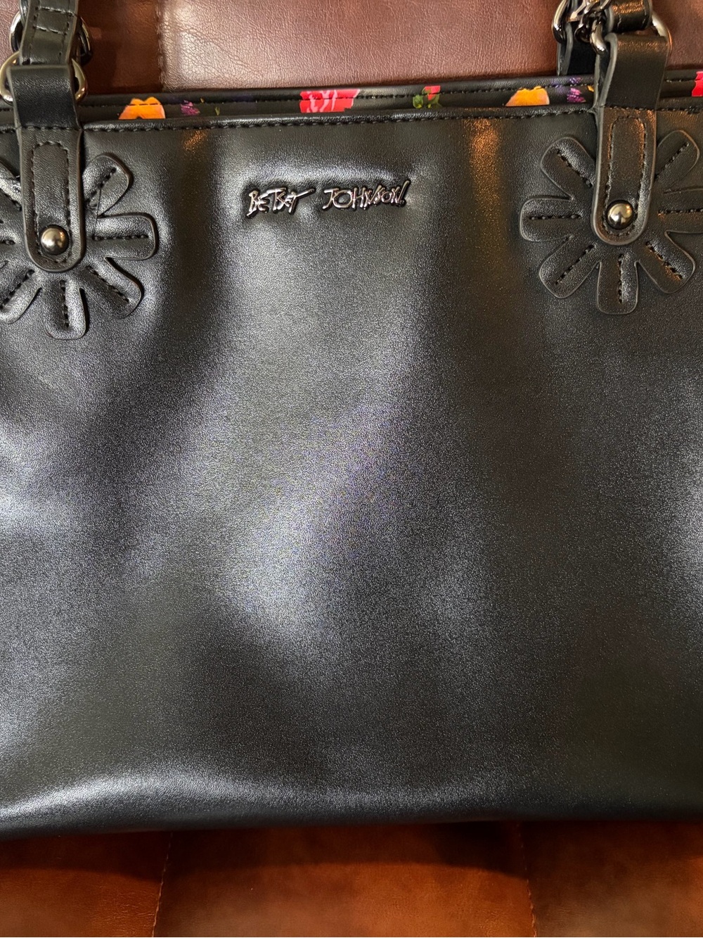 Betsey Johnson Black Floral Accent Tote with Pouch NWT - Picture 4 of 6